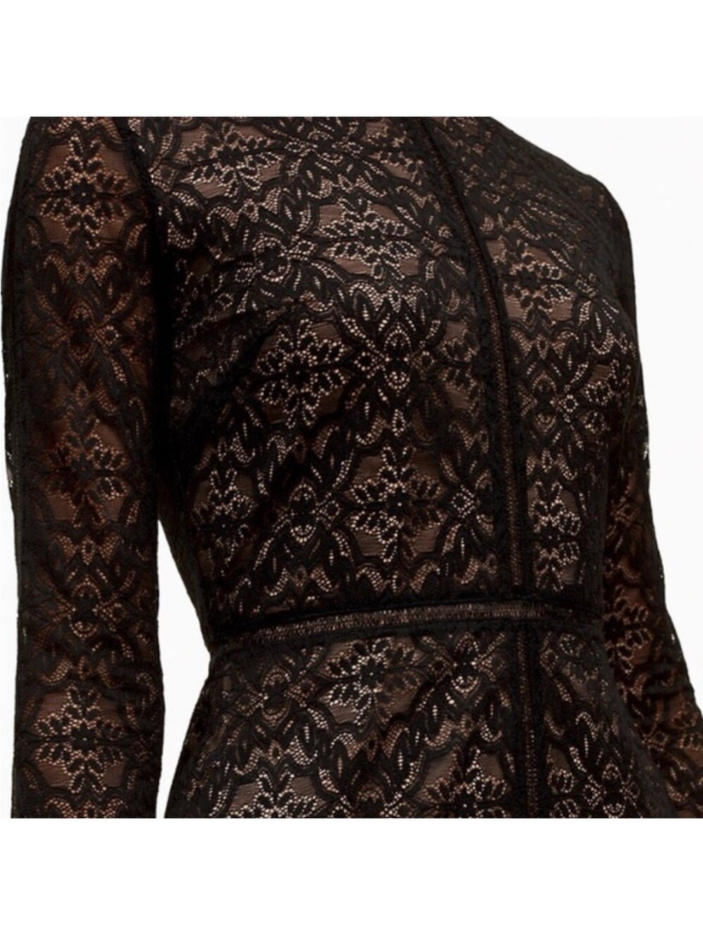 New Wilfred Aritzia Janvry Black Nude Lace Long-Sleeve Mini Dress - Picture 4 of 14